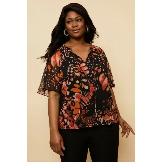 Wallis Curve Rust Butterfly Angel Sleeve Top For Female 3 Wallis Curve Rust Butterfly Angel Sleeve Top For Female