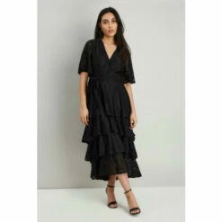 Wallis Petite Black Lace Triple Tiered Dress For Female