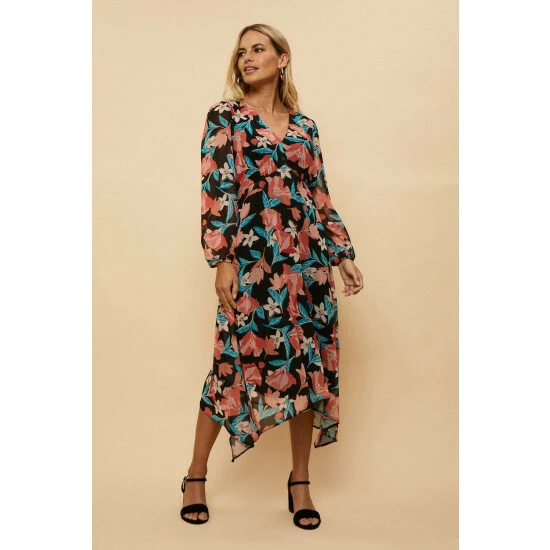 Wallis Petite Black Floral Hanky Hem Dress For Female 3 Wallis Petite Black Floral Hanky Hem Dress For Female