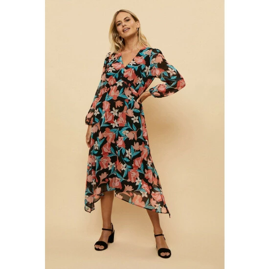 Wallis Petite Black Floral Hanky Hem Dress For Female 4 Wallis Petite Black Floral Hanky Hem Dress For Female - Image 2