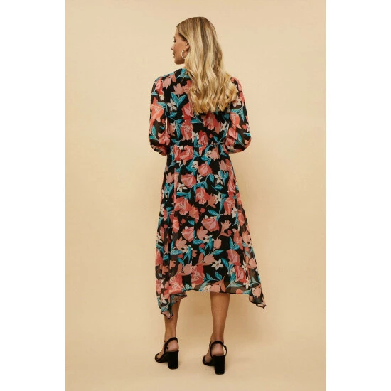 Wallis Petite Black Floral Hanky Hem Dress For Female 5 Wallis Petite Black Floral Hanky Hem Dress For Female - Image 3