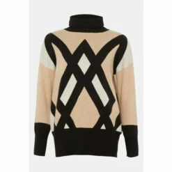 Wallis Neutral Geo Block Patterned High Neck Jumper For Female -Cheap Wallis Store unnamed file 4568