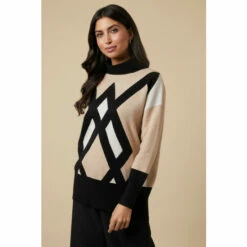 Wallis Neutral Geo Block Patterned High Neck Jumper For Female -Cheap Wallis Store unnamed file 4569