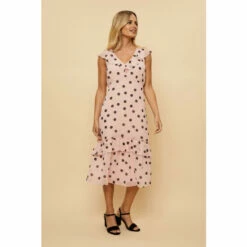 Wallis Petite Blush Spot Ruffle Midi Dress For Female