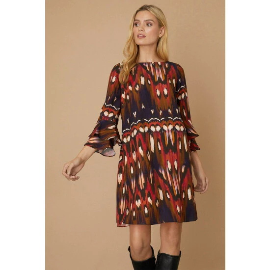 Wallis Black Blurred Peacock Slash Neck Shift Dress For Female 4 Wallis Black Blurred Peacock Slash Neck Shift Dress For Female - Image 2