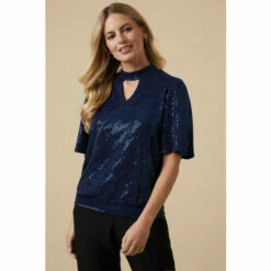 Wallis Petite Sequin Key Hole Banded Top For Female -Cheap Wallis Store unnamed file 4650