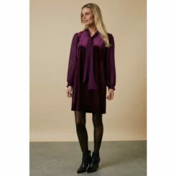 Wallis Petite Plum Tie Neck Velvet Shift Dress For Female -Cheap Wallis Store unnamed file 4662