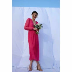 Wallis Pink Pleated Shirred Detail Maxi Dress For Female