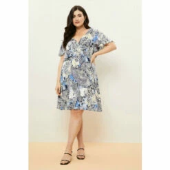 Wallis Curve Paisley Flutter Sleeve Jersey Dress For Female