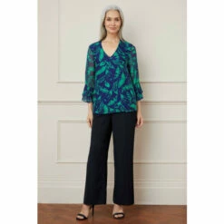 Wallis Silk Mix Feather Print Flute Sleeve Top For Female