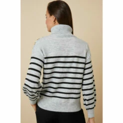Wallis Buttoned Striped High Neck Jumper For Female -Cheap Wallis Store unnamed file 4772