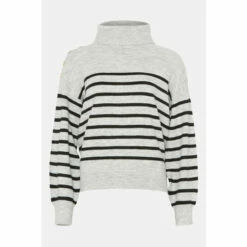 Wallis Buttoned Striped High Neck Jumper For Female -Cheap Wallis Store unnamed file 4774