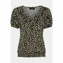 Wallis Taupe Spot Jersey Ruffle Top For Female -Cheap Wallis Store unnamed file 48