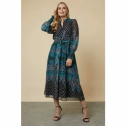 Wallis Teal Border Shirred Belted Dress For Female -Cheap Wallis Store unnamed file 4858