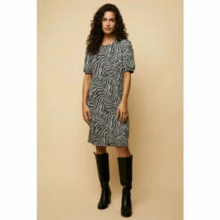 Wallis Tall Zebra Jacquard Puff Sleeve Dress For Female