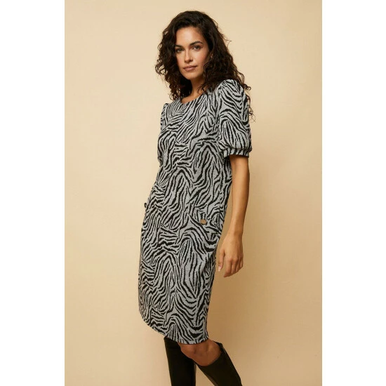 Wallis Tall Zebra Jacquard Puff Sleeve Dress For Female 4 Wallis Tall Zebra Jacquard Puff Sleeve Dress For Female - Image 2