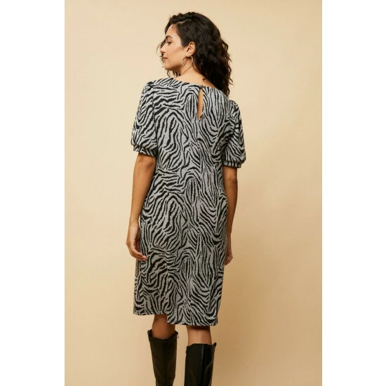 Wallis Tall Zebra Jacquard Puff Sleeve Dress For Female 5 Wallis Tall Zebra Jacquard Puff Sleeve Dress For Female - Image 3