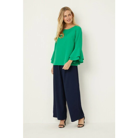 Wallis Petite Green Crepe Flute Sleeve Top For Female 4 Wallis Petite Green Crepe Flute Sleeve Top For Female - Image 2