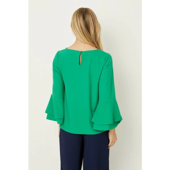 Wallis Petite Green Crepe Flute Sleeve Top For Female 5 Wallis Petite Green Crepe Flute Sleeve Top For Female - Image 3
