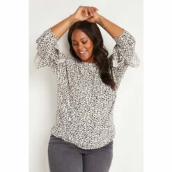 Wallis Curve Grey Leopard Pearl Frill Sleeve Jumper For Female -Cheap Wallis Store unnamed file 4891