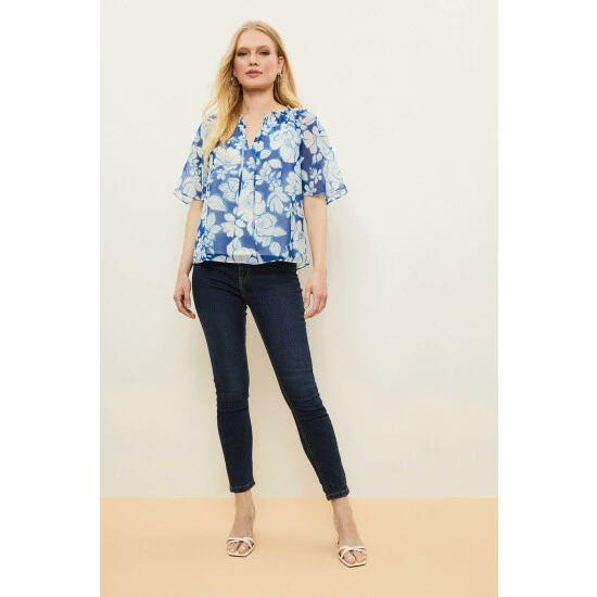 Wallis Petite Blue Floral Angel Sleeve Top For Female 4 Wallis Petite Blue Floral Angel Sleeve Top For Female - Image 2