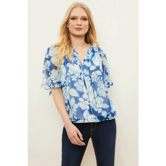 Wallis Petite Blue Floral Angel Sleeve Top For Female 8 Wallis Petite Blue Floral Angel Sleeve Top For Female - Image 6