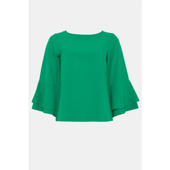 Wallis Petite Green Crepe Flute Sleeve Top For Female 7 Wallis Petite Green Crepe Flute Sleeve Top For Female - Image 5