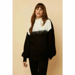 Wallis Tall Black Scatter Sequin Constrast Jumper For Female