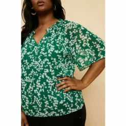 Wallis Curve Green Sprig Angel Sleeve Top For Female -Cheap Wallis Store unnamed file 4957