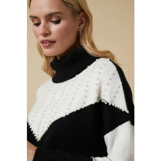 Wallis Pearl Colour Block High Neck Jumper For Female 6 Wallis Pearl Colour Block High Neck Jumper For Female - Image 4