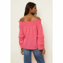 Wallis Pink Dobby Ruffle Sleeve Bardot Top For Female -Cheap Wallis Store unnamed file 5006