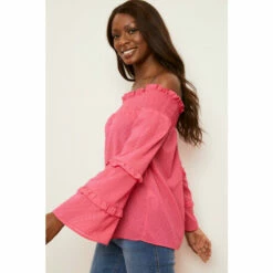Wallis Pink Dobby Ruffle Sleeve Bardot Top For Female -Cheap Wallis Store unnamed file 5007