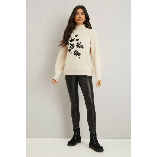 Wallis Ivory Embroidered Leaf Rib Jumper For Female 4 Wallis Ivory Embroidered Leaf Rib Jumper For Female - Image 2
