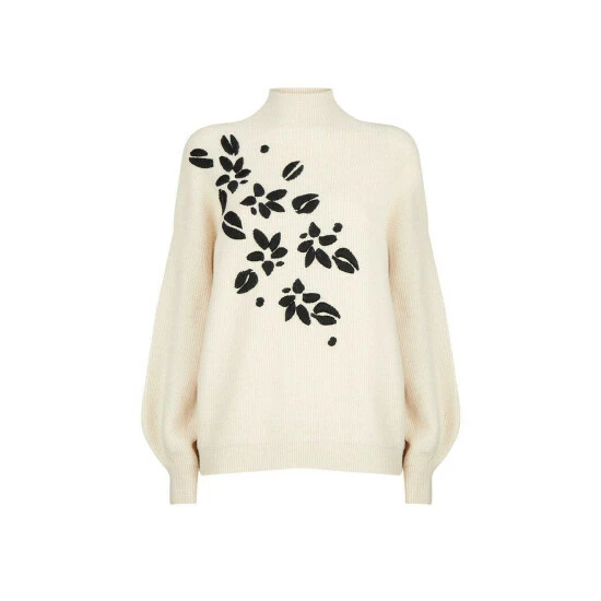 Wallis Ivory Embroidered Leaf Rib Jumper For Female 7 Wallis Ivory Embroidered Leaf Rib Jumper For Female - Image 5