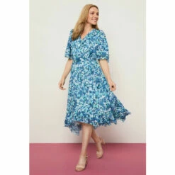 Wallis Blue Abstract Wrap Midi Dress For Female -Cheap Wallis Store unnamed file 5046