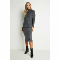 Wallis Charcoal Button Detail Skirt For Female