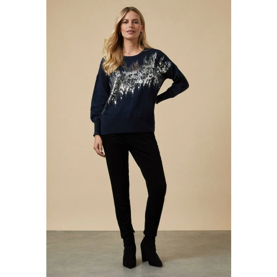 Wallis Petite Navy Sequin Flash Jumper For Female 4 Wallis Petite Navy Sequin Flash Jumper For Female - Image 2