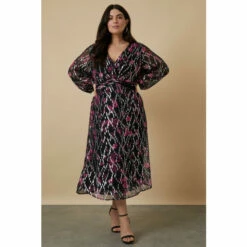 Wallis Curve Black Front Wrap Midi Dress For Female