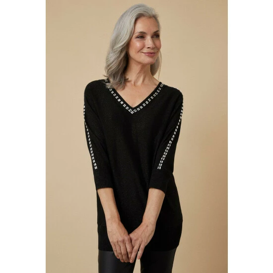 Wallis Embellished Trim Metallic V Neck Tunic For Female 3 Wallis Embellished Trim Metallic V Neck Tunic For Female