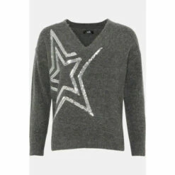 Wallis Grey Double Sequin Star V Neck Jumper For Female -Cheap Wallis Store unnamed file 5207