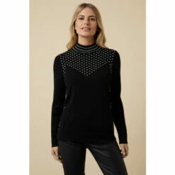 Wallis Petite Black Dome Hotfix High Neck Jumper For Female
