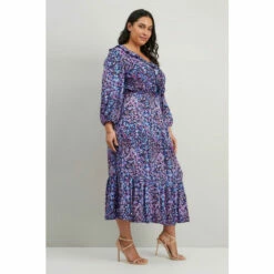 Wallis Curve Blue Animal Midi Dress For Female