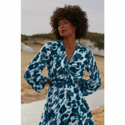 Wallis Teal Animal Tie Dye Twist Front Dress For Female