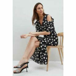 Wallis Tall Spot Printed Cold Shoulder Dress For Female