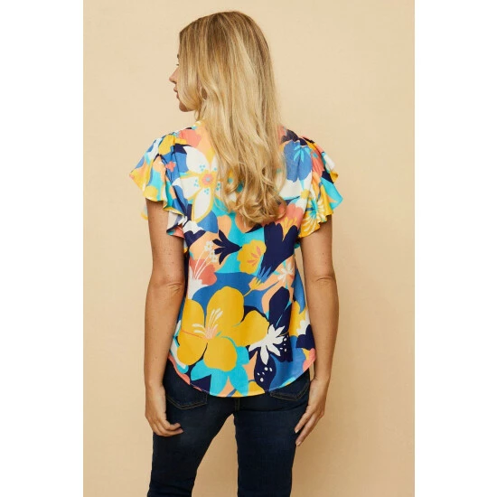 Wallis Petite Large Floral Ruffle Sleeve Blouse For Female 5 Wallis Petite Large Floral Ruffle Sleeve Blouse For Female - Image 3