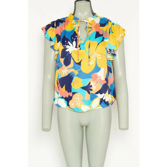 Wallis Petite Large Floral Ruffle Sleeve Blouse For Female 7 Wallis Petite Large Floral Ruffle Sleeve Blouse For Female - Image 5