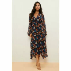 Wallis Tall Navy Floral Twist Front Dress For Female