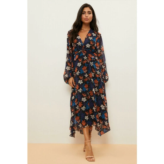 Wallis Tall Navy Floral Twist Front Dress For Female 3 Wallis Tall Navy Floral Twist Front Dress For Female