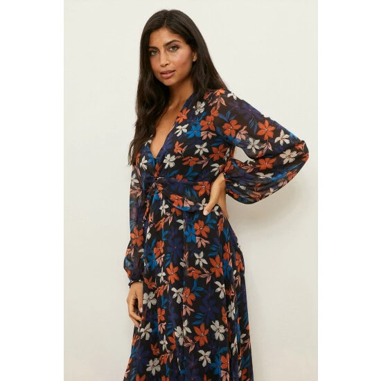 Wallis Tall Navy Floral Twist Front Dress For Female 4 Wallis Tall Navy Floral Twist Front Dress For Female - Image 2