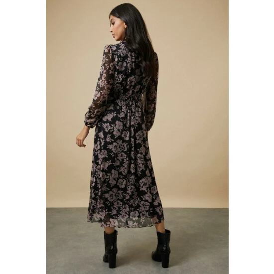 Wallis Black Stencil Floral Tie Neck Midi Dress For Female 5 Wallis Black Stencil Floral Tie Neck Midi Dress For Female - Image 3